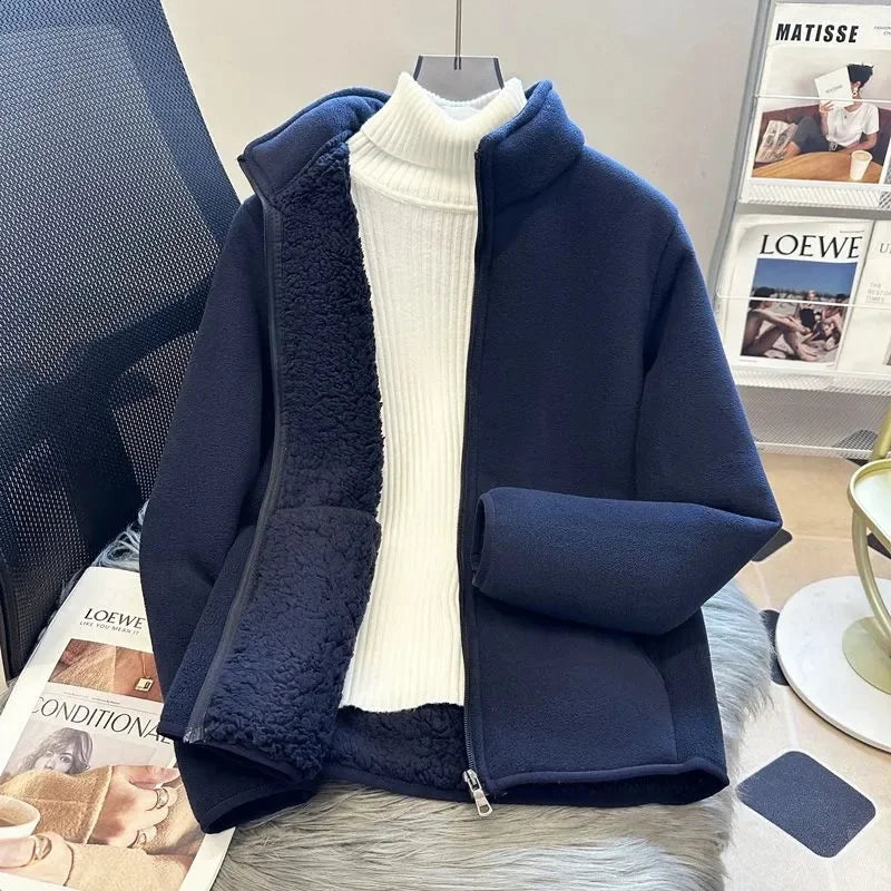2025 Fashion Polar Fleece Sweatshirt Women's Stand-up Collar Short Coat Autumn Winter Zipper-up Thicken Jacket Lady Warm Tops