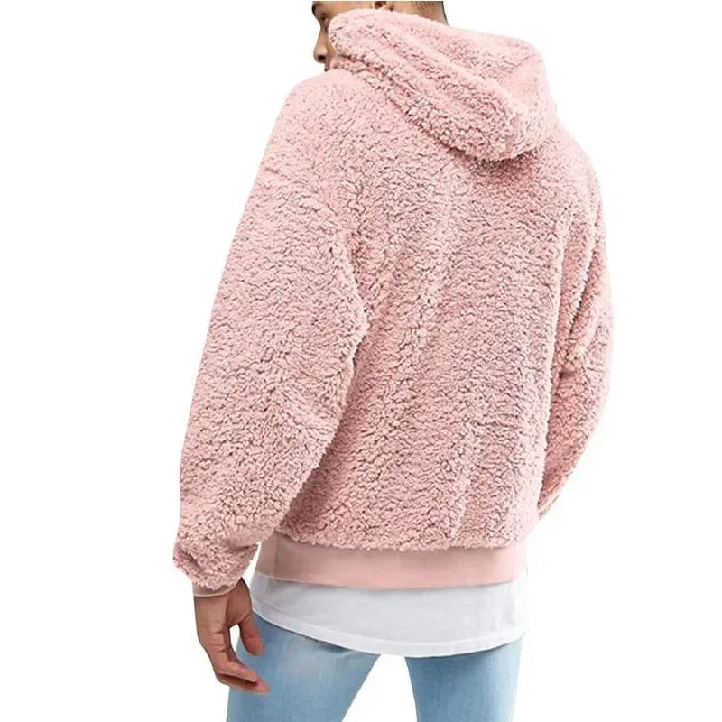 2025 Autumn Winter Men's Tops Plush Hooded Sweater Fashion Solid Warm Hoodies Y2K Streetwear in Hooded Sweatshirts Mens Clothes