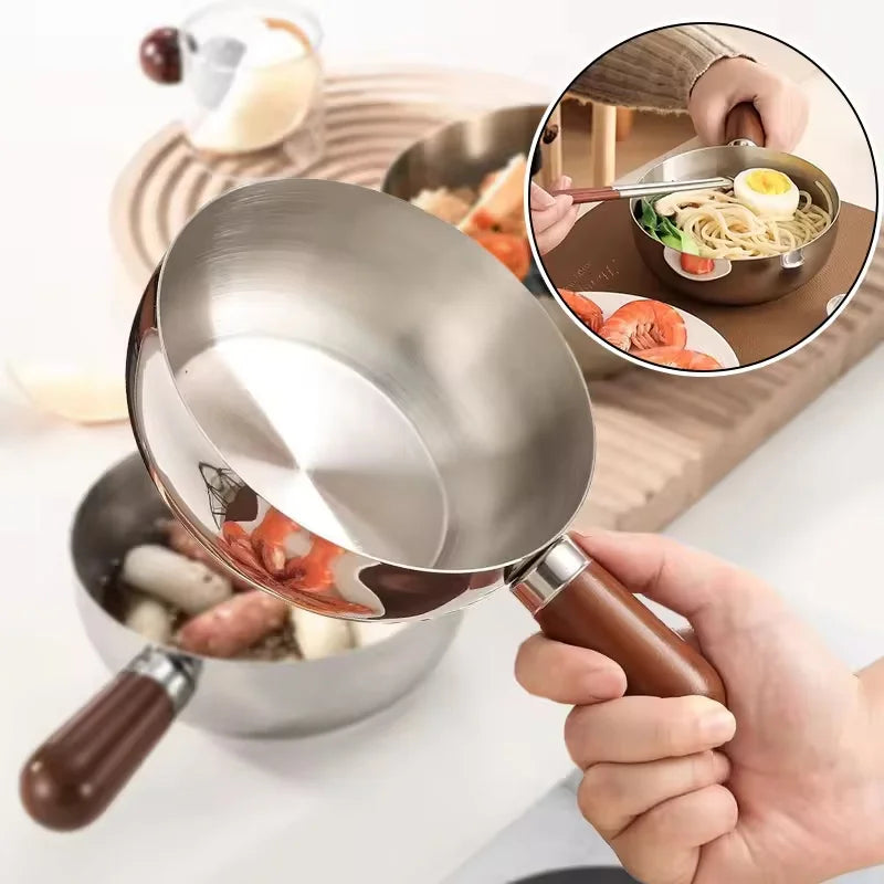 Stainless Steel Saucepan Milk Pan with Walnut Wood Handle Small Cooking Pot for Frying Egg Heating Milk 316 Steel KitchenCooking