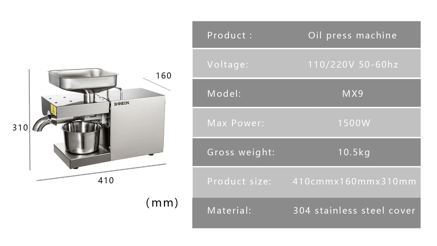 SUSWEETLIFE M9 new stainless steel oil press household commercial small full automatic hot and cold domestic oil press low noise