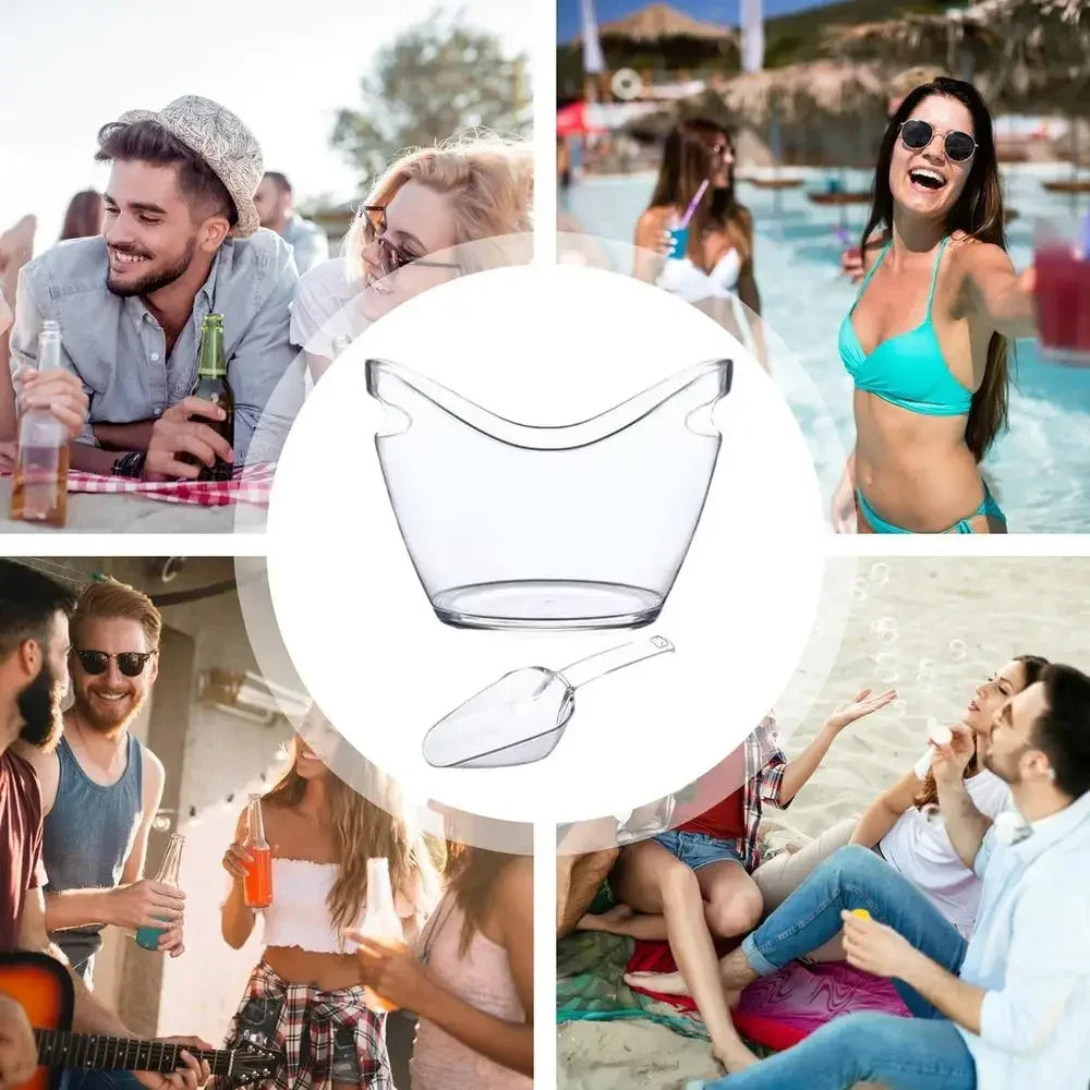 4L Clear Ice Bucket Beverage Tub Handle Cooling Large Ice Bucket for Wine Champagne Bar Supplies for Family Wine Beer Chiller
