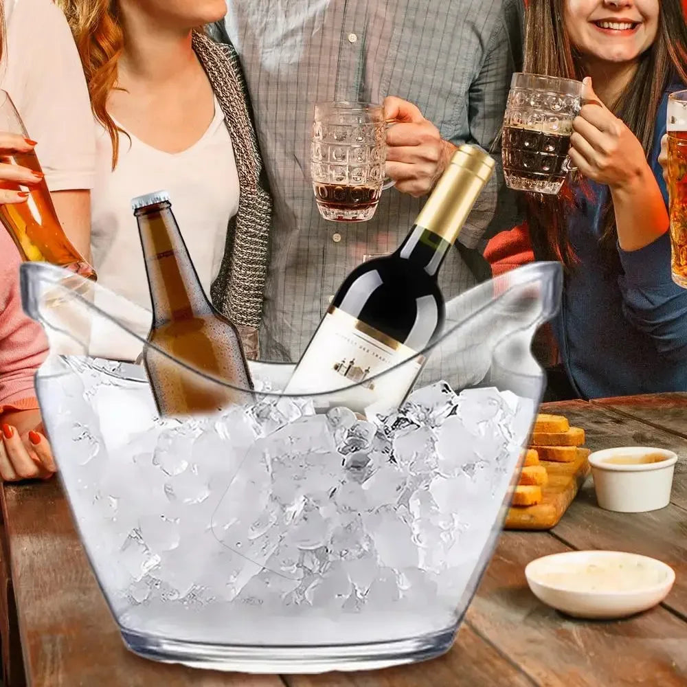 4L Clear Ice Bucket Beverage Tub Handle Cooling Large Ice Bucket for Wine Champagne Bar Supplies for Family Wine Beer Chiller