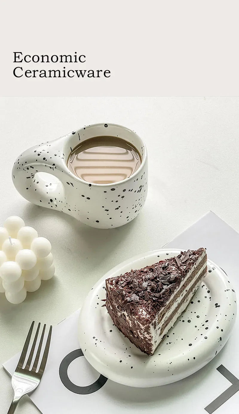 Nordic Modern Ceramic Coffee Cups and Plates Korean Ins Cute Trendy Chubby Cup Office Makron Color Spotted Texture Couple Cup