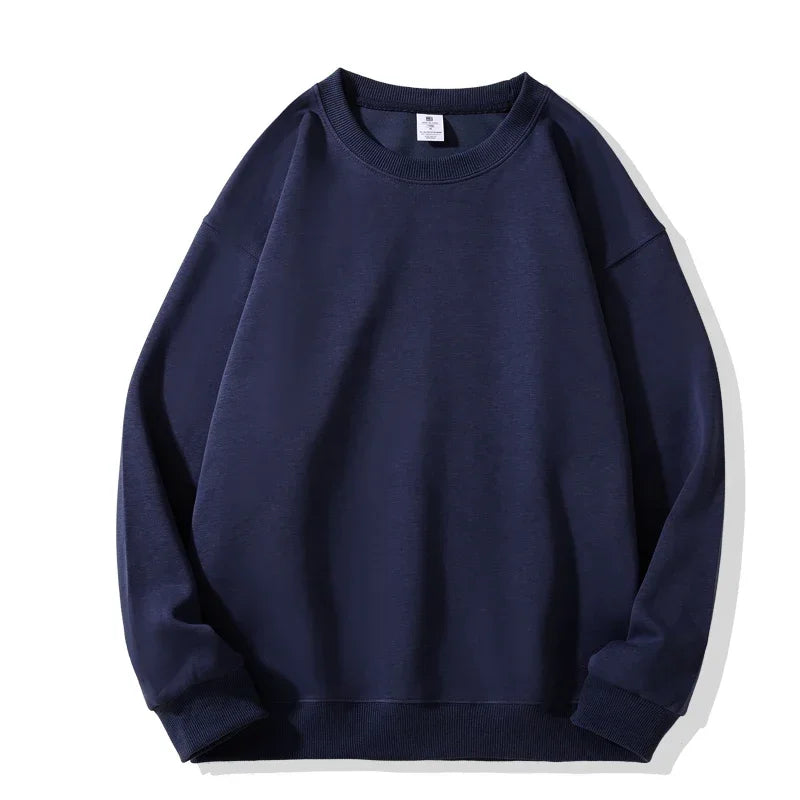 Daily Casual Sweatshirts for Men Fashion Solid Pullover Streetwear Black White O-Neck Hoodies