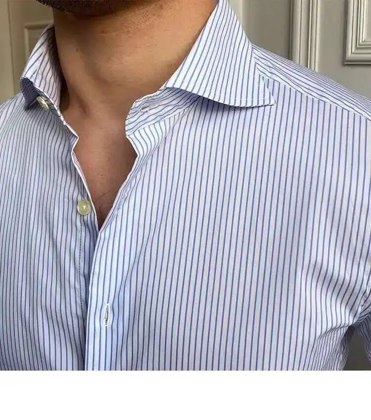 High Quality Men Business Striped Shirt Long Sleeve Slim Hairstylist Shirts Men Office Tuxedo Stripe Shirt Social Herren Hemd