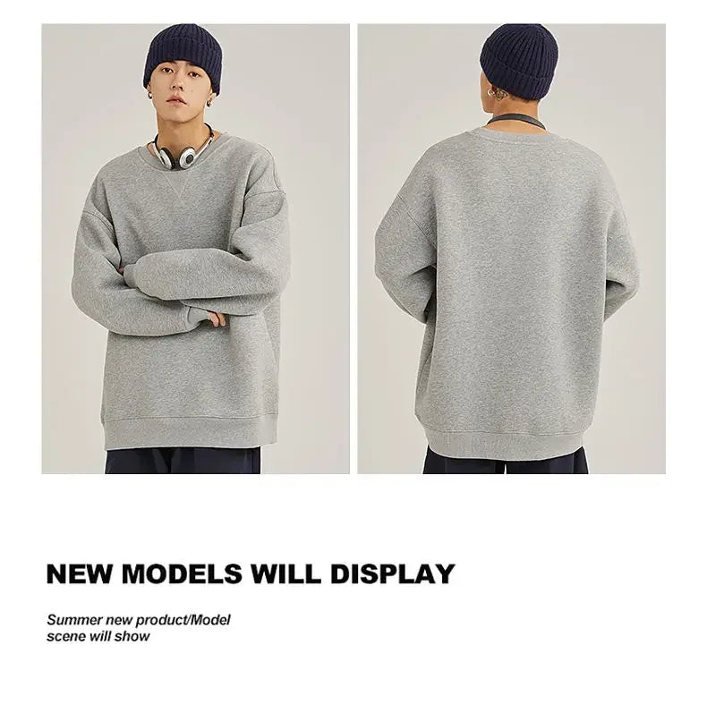 Unisex round Neck Sweatshirt Pure Color American Sle Spring Autumn Casual Jacket Loose Fit Cotton Polyester Easy Care