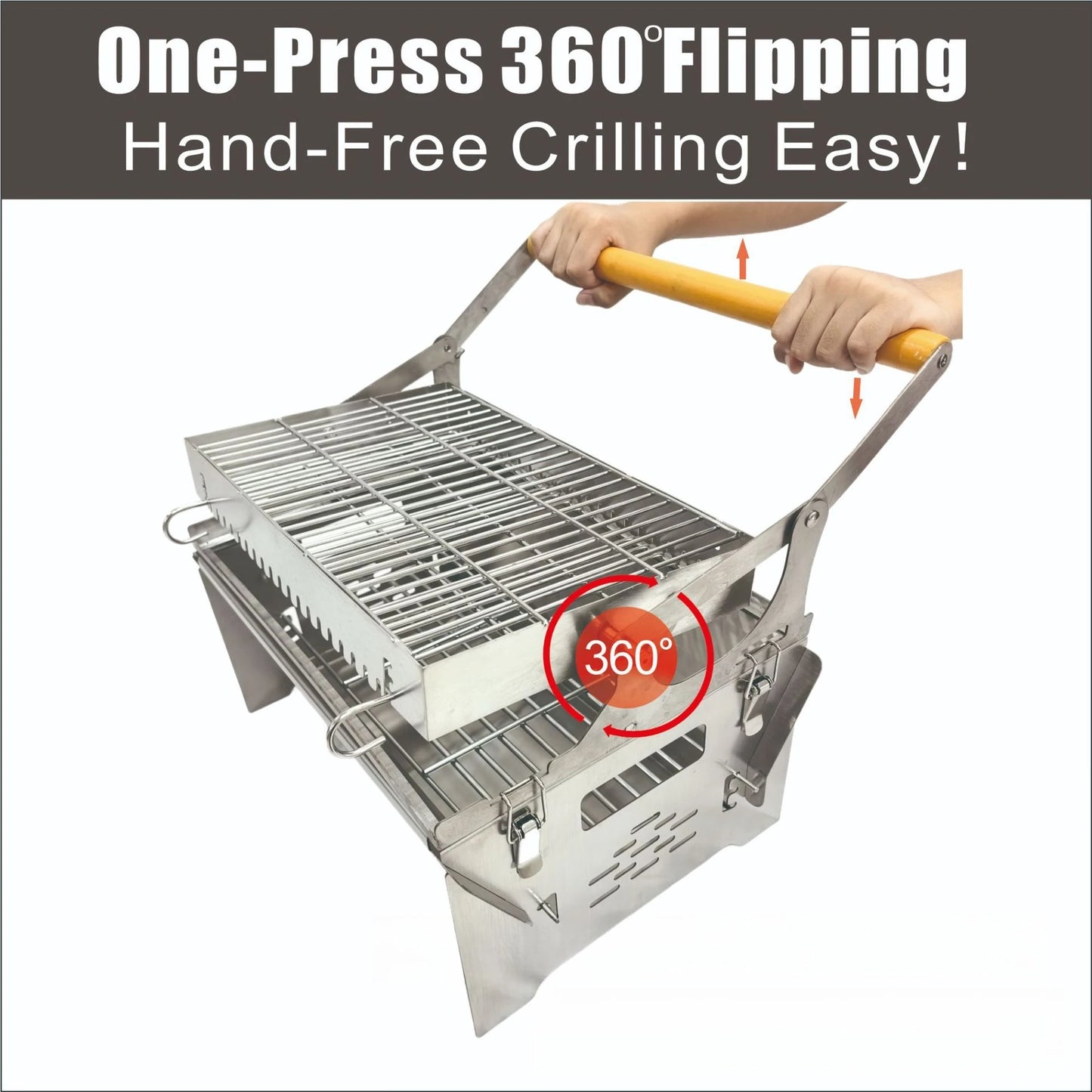 Portable Charcoal BBQ Grill Detachable Flip Outdoor Rotating Barbecue Rack