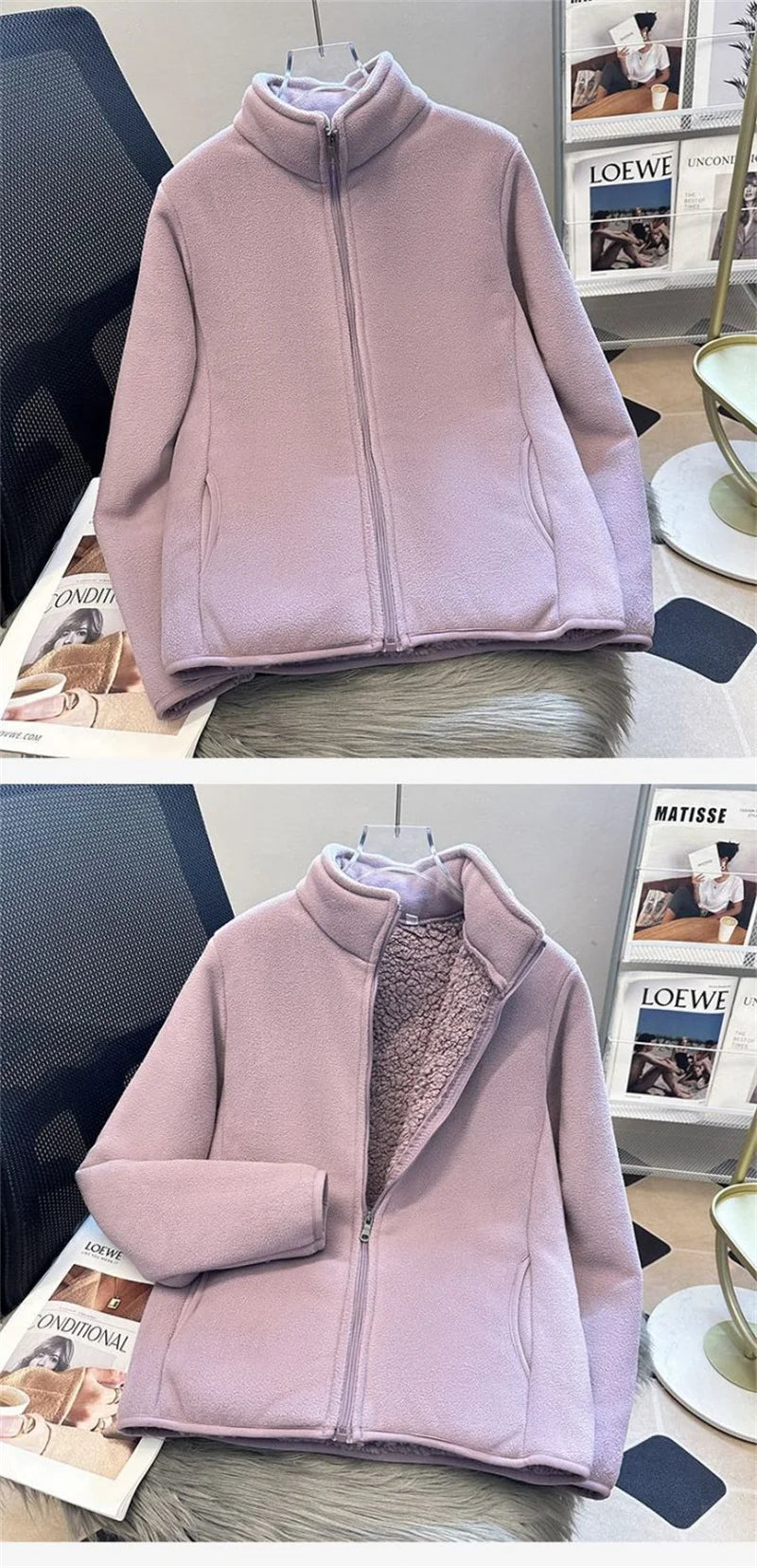 2025 Fashion Polar Fleece Sweatshirt Women's Stand-up Collar Short Coat Autumn Winter Zipper-up Thicken Jacket Lady Warm Tops