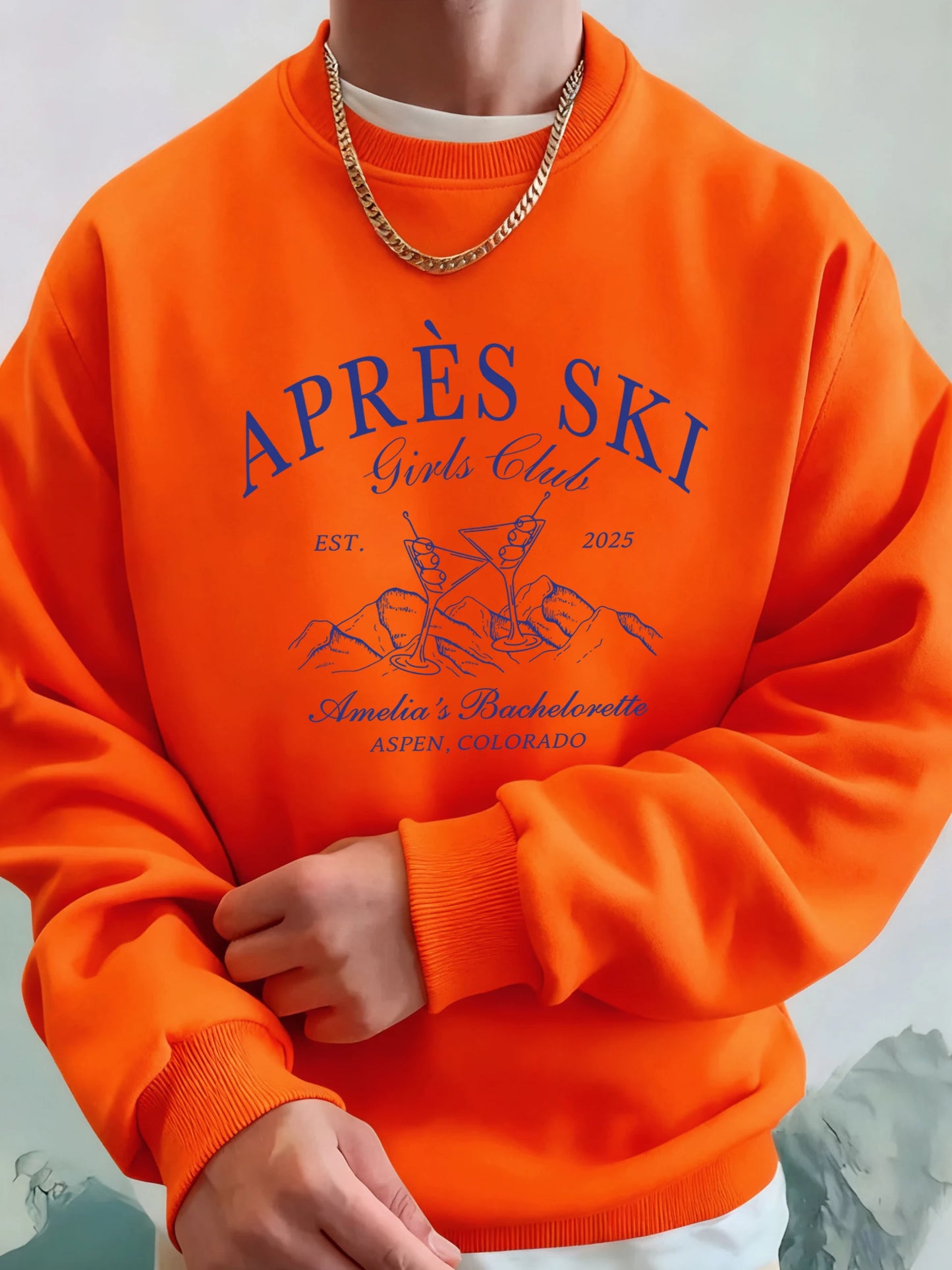 Apres Ski Aspen Colorado Print Men Fashion Hoodie O-Neck Fleece Tops Street Pocket Sweatshirts Comfortable Basics Pullovers