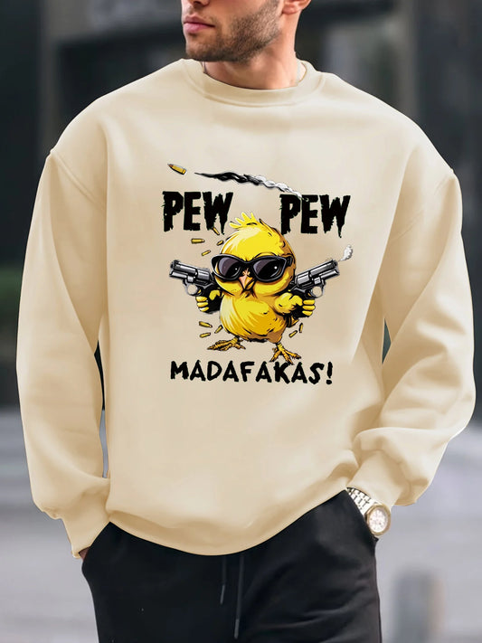 Men's autumn and winter fashionable casual loose angry chicken graphic printed long sleeved round neck sweatshirt