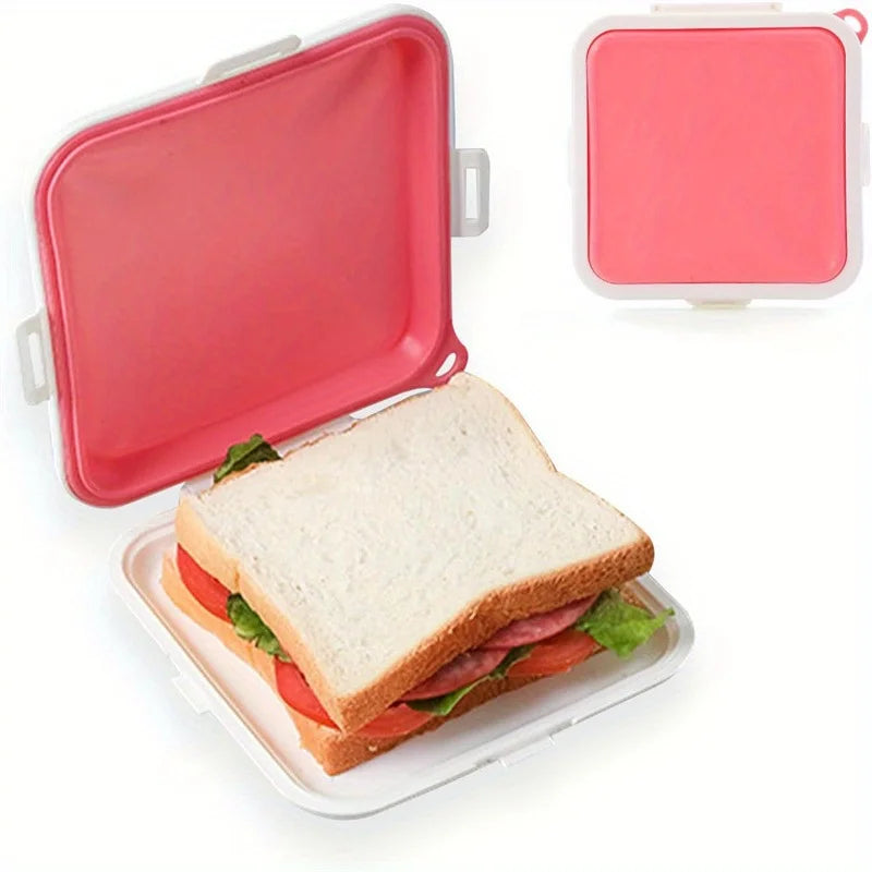 Silicone Sandwich Storage Box Sandwich Containers Heated Snap Off for Fruit Salad Snacks Food Lunch Box for Picnic Travel