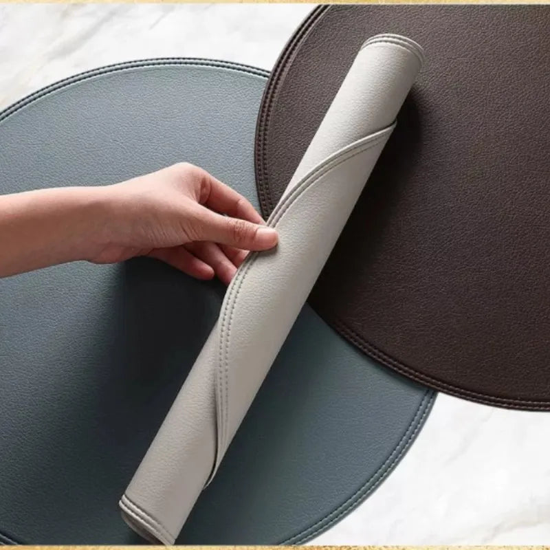 1/2/6PCS Black Round Placemats Set Luxury Shaped Fuax Leather PU Coffe Table Mat Cafe Pad Christmas Decor Kitchen Accessories