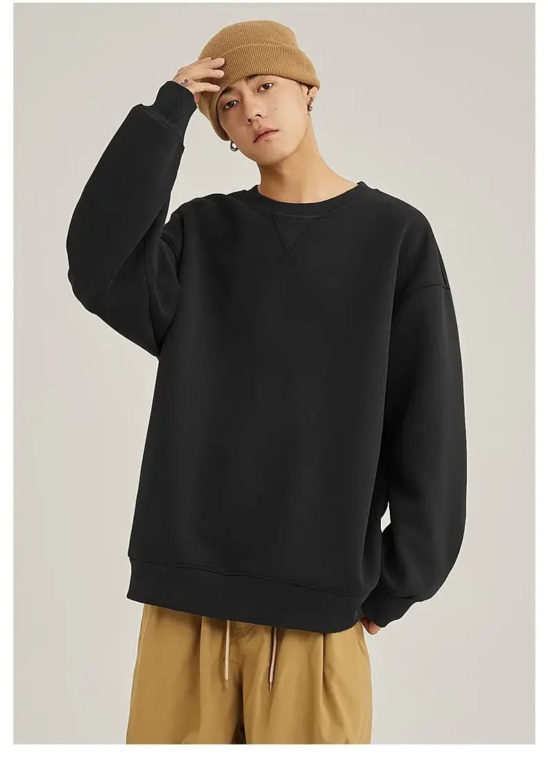 Unisex round Neck Sweatshirt Pure Color American Sle Spring Autumn Casual Jacket Loose Fit Cotton Polyester Easy Care