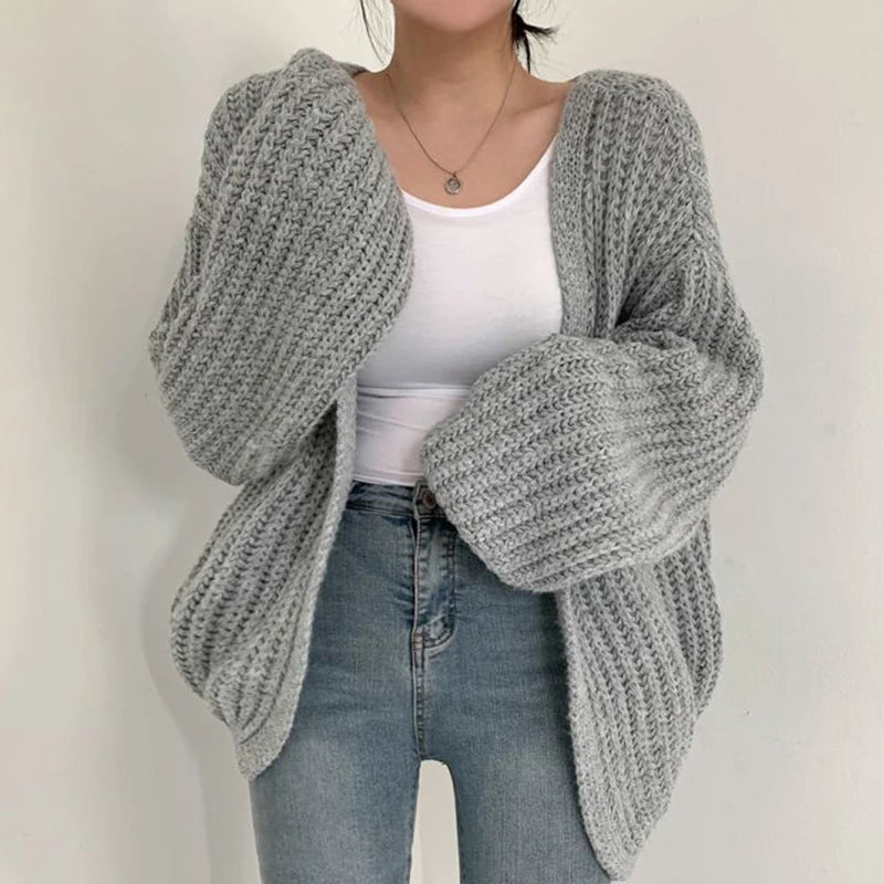 2026 Vintage Harajuku Lantern Sleeve Women Cardigan Sweater Casual Korean Fall Streetwear Tops Coat Chic Lazy Wind Y2k Sweater