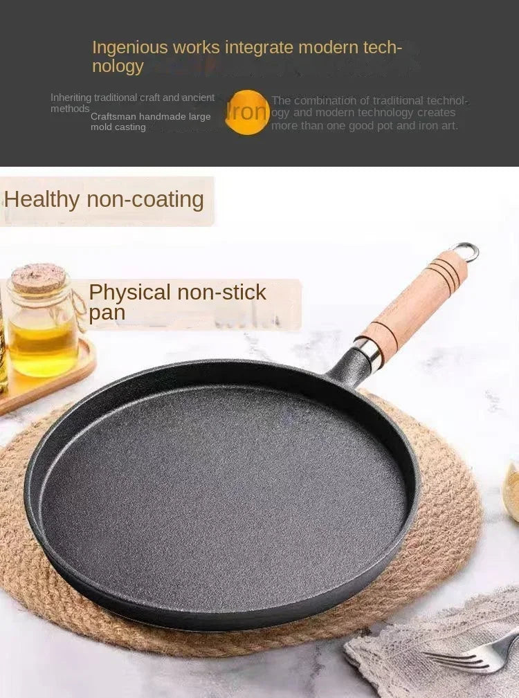 20/23/26cm Cast Iron Flat Pan, Household Uncoated Pancake Pan, Hand-held Pancake, Non-stick Pancake, Kitchen Baking Tool