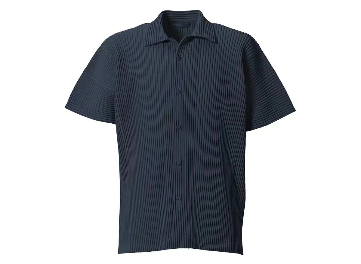 Pleats Pleated Original Short-sleeved Shirt Men's Short-sleeved Blouse 2024 Spring And Summer Loose Casual Jacket Solid Color