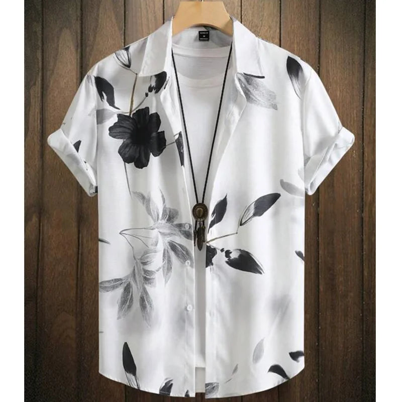 Fashion Shirt for Men 3d Ink Painting Prints Men'S Clothing Daily Casual Short Sleeve Beach Party Sweatshirt Street Hawaii Shirt