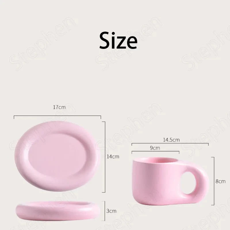 Nordic Modern Ceramic Coffee Cups and Plates Korean Ins Cute Trendy Chubby Cup Office Makron Color Spotted Texture Couple Cup