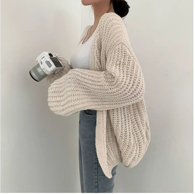 2026 Vintage Harajuku Lantern Sleeve Women Cardigan Sweater Casual Korean Fall Streetwear Tops Coat Chic Lazy Wind Y2k Sweater