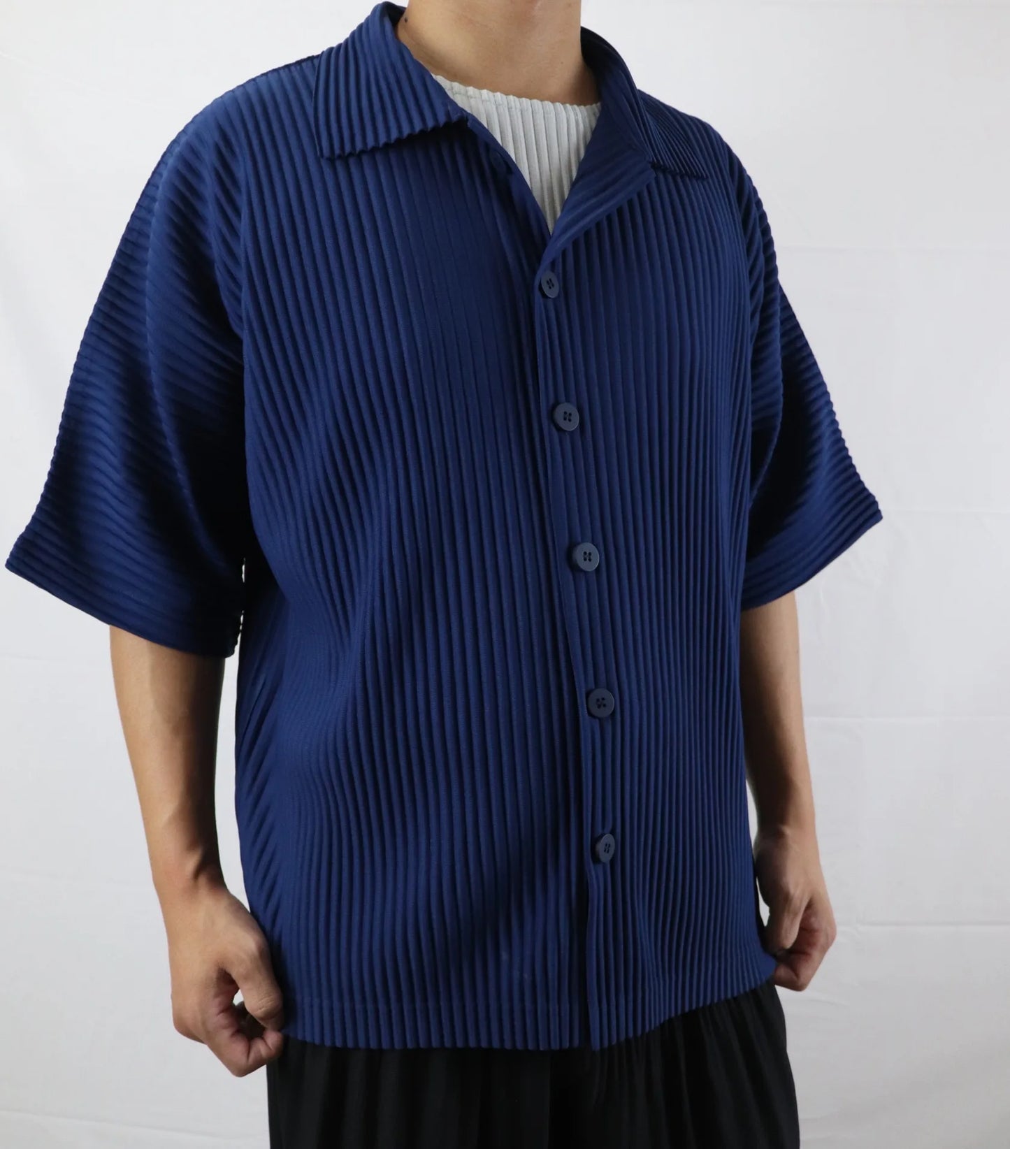 Pleats Pleated Original Short-sleeved Shirt Men's Short-sleeved Blouse 2024 Spring And Summer Loose Casual Jacket Solid Color