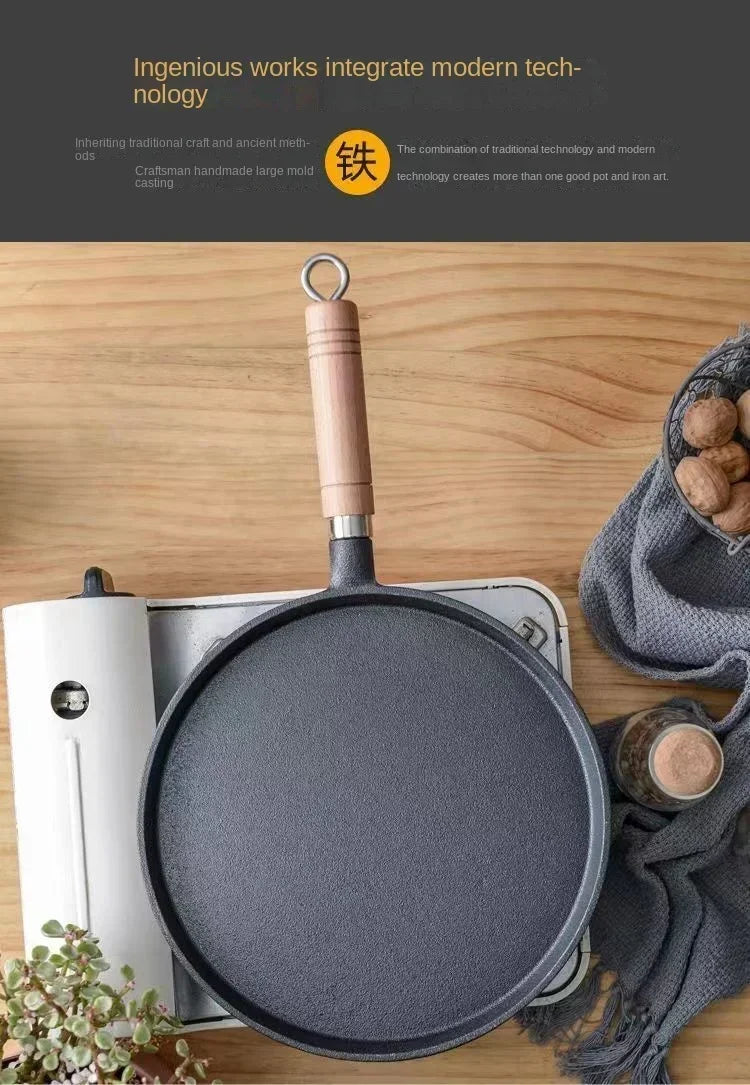 20/23/26cm Cast Iron Flat Pan, Household Uncoated Pancake Pan, Hand-held Pancake, Non-stick Pancake, Kitchen Baking Tool