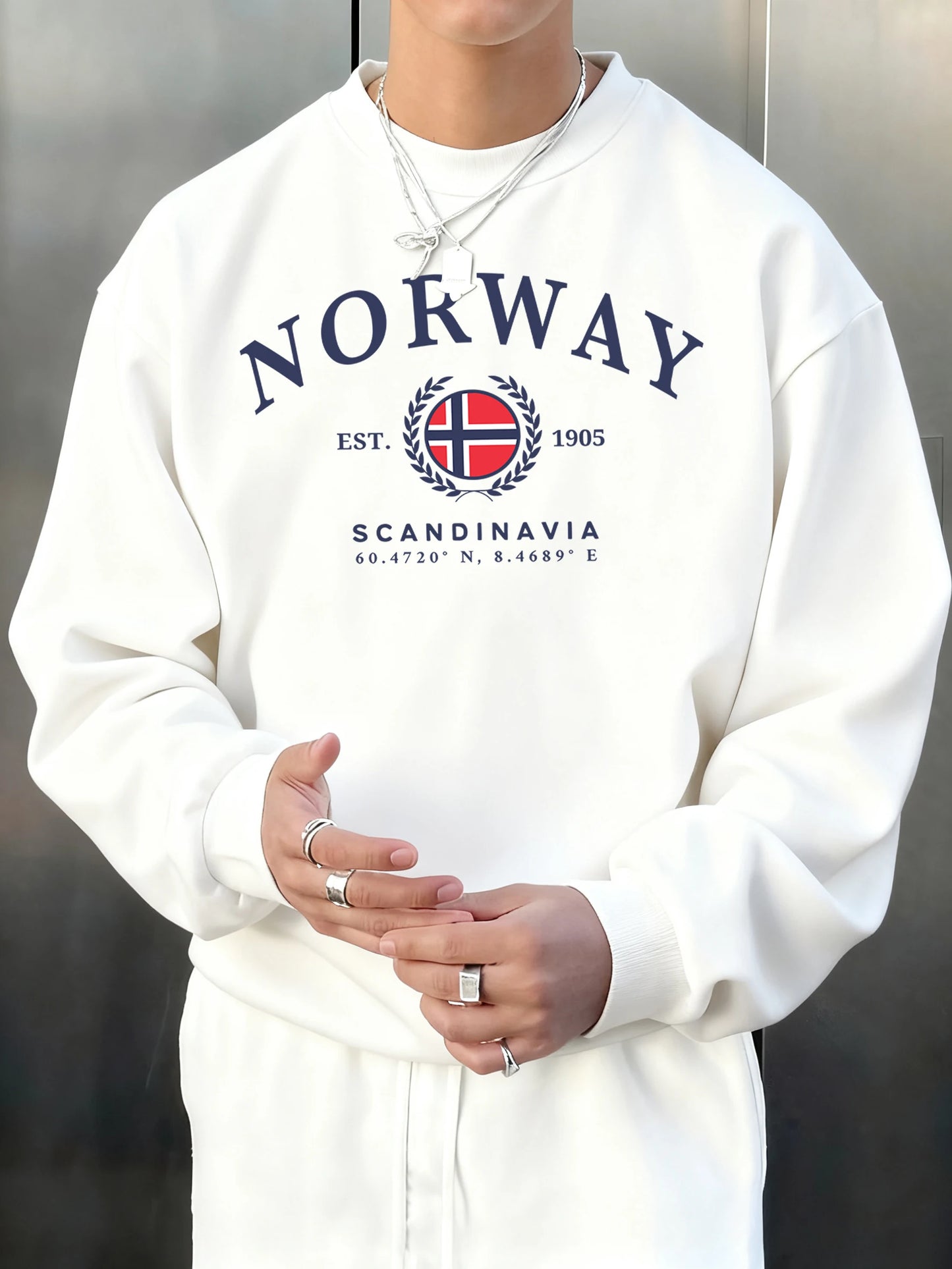 Norway Scandinavia Flag Creative Prints Male Fleece Casual Hoodless Shirt Autumn Loose O-Neck Pullover Comfy Jogging Sportswears