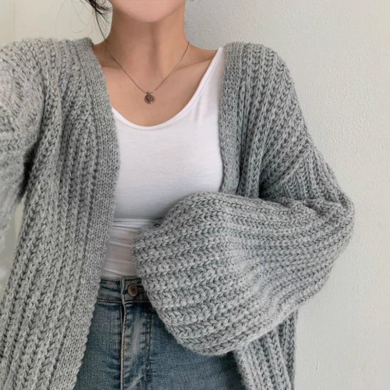 2026 Vintage Harajuku Lantern Sleeve Women Cardigan Sweater Casual Korean Fall Streetwear Tops Coat Chic Lazy Wind Y2k Sweater