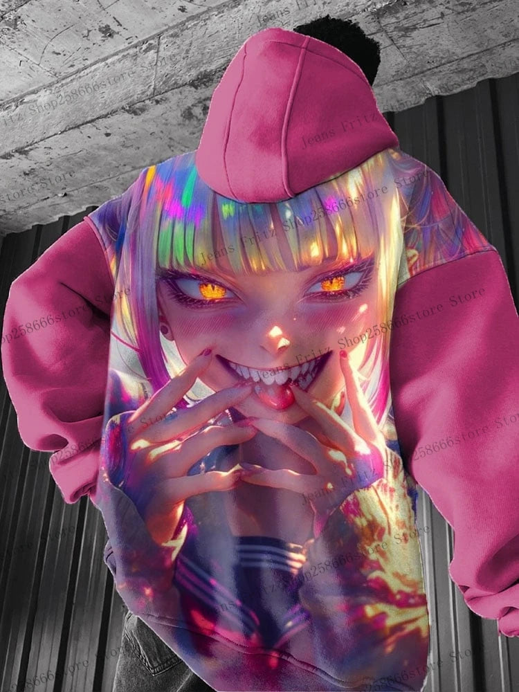 Anime girl back pattern Sweatshirt Casual Long Sleeve Hooded Pullover 3D Printing Women Top Fashion Oversized Men's Hoodies