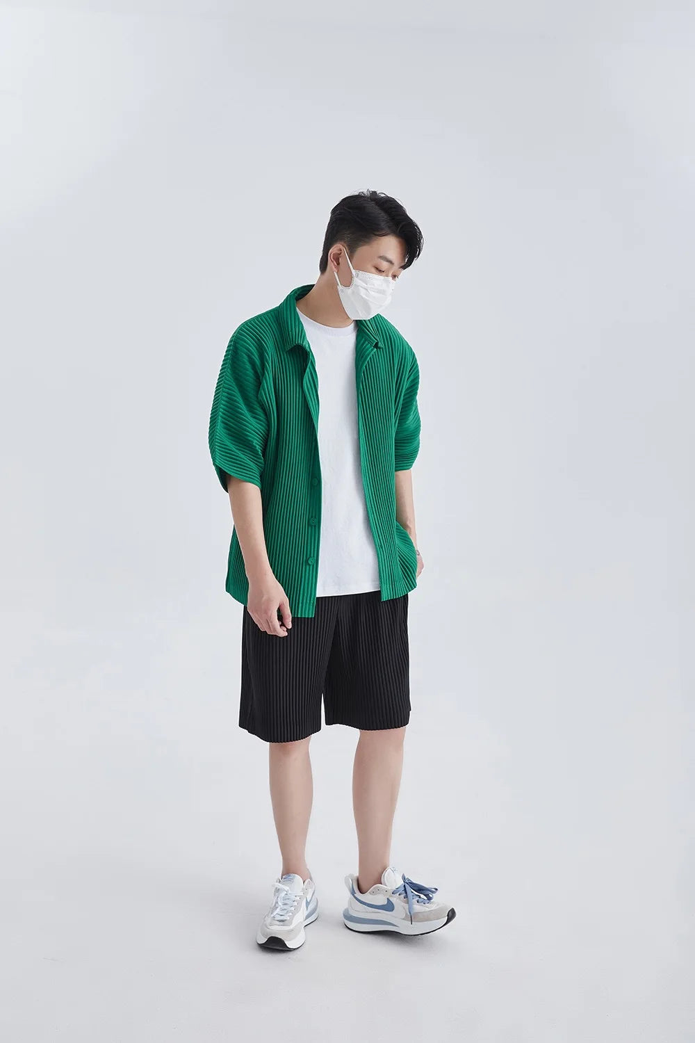 Pleats Pleated Original Short-sleeved Shirt Men's Short-sleeved Blouse 2024 Spring And Summer Loose Casual Jacket Solid Color