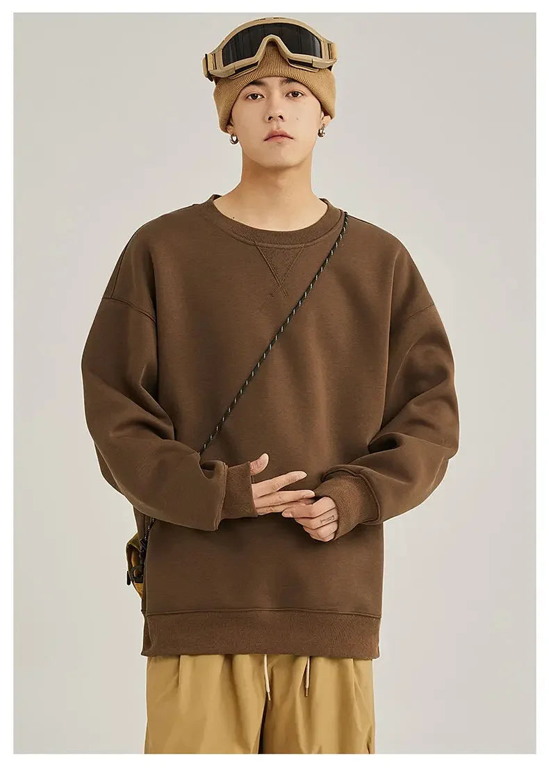 Unisex round Neck Sweatshirt Pure Color American Sle Spring Autumn Casual Jacket Loose Fit Cotton Polyester Easy Care