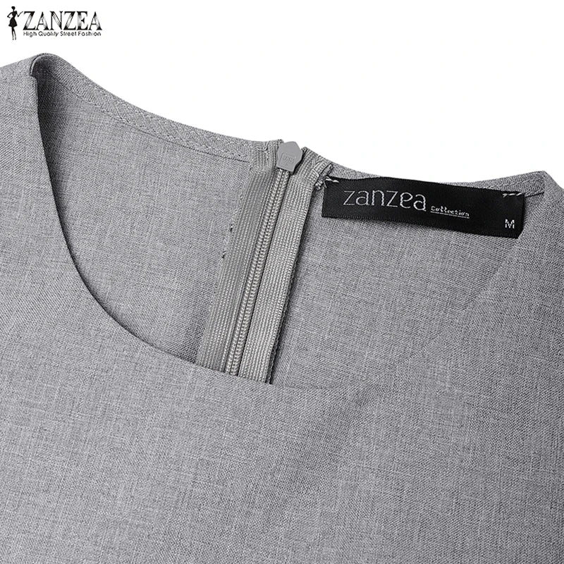 ZANZEA Autumn Dress Women Long Sleeve Elegant Office Sundress Casual Solid Color Vestidos 2025 European Style Asymmetrical Robe