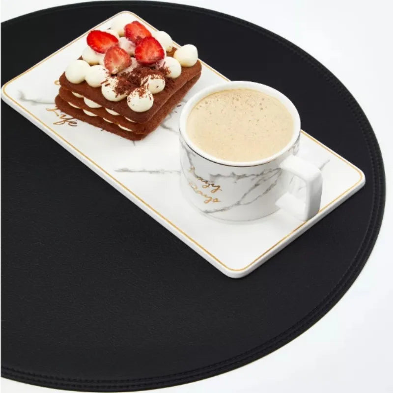 1/2/6PCS Black Round Placemats Set Luxury Shaped Fuax Leather PU Coffe Table Mat Cafe Pad Christmas Decor Kitchen Accessories