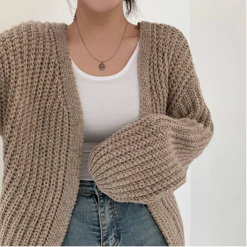 2026 Vintage Harajuku Lantern Sleeve Women Cardigan Sweater Casual Korean Fall Streetwear Tops Coat Chic Lazy Wind Y2k Sweater