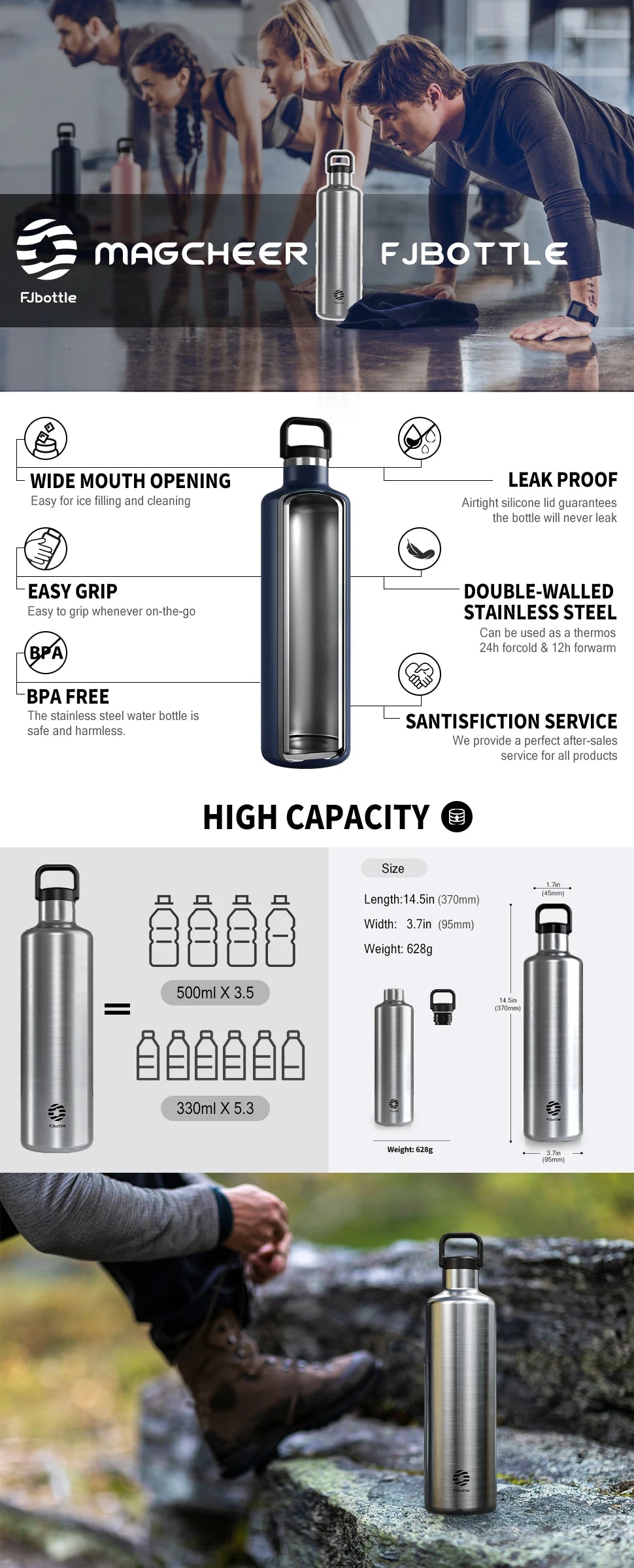 FEIJIAN 1750ml Large-capacity thermos cup Stainless Steel Thermos Bottle with Portable cloth bag