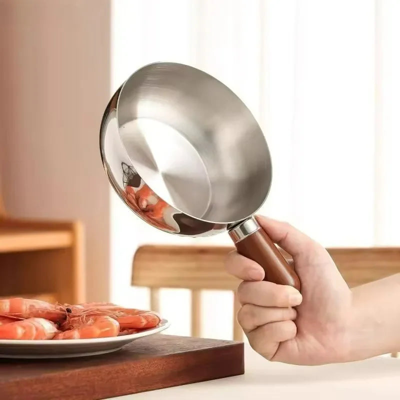 Stainless Steel Saucepan Milk Pan with Walnut Wood Handle Small Cooking Pot for Frying Egg Heating Milk 316 Steel KitchenCooking