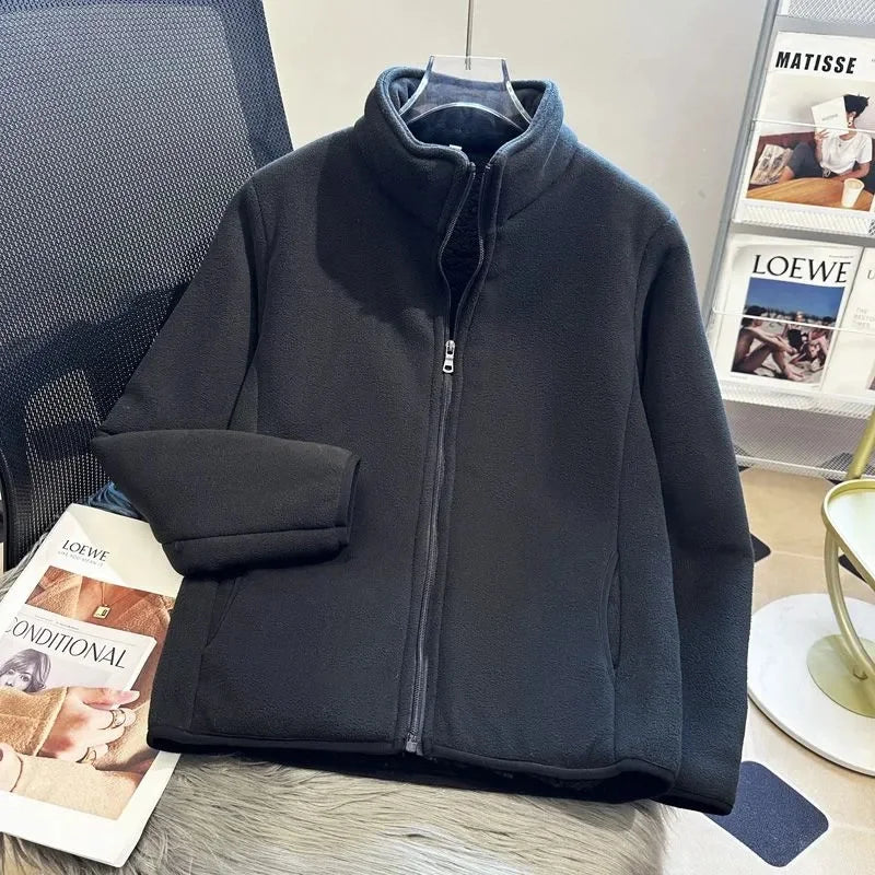 2025 Fashion Polar Fleece Sweatshirt Women's Stand-up Collar Short Coat Autumn Winter Zipper-up Thicken Jacket Lady Warm Tops