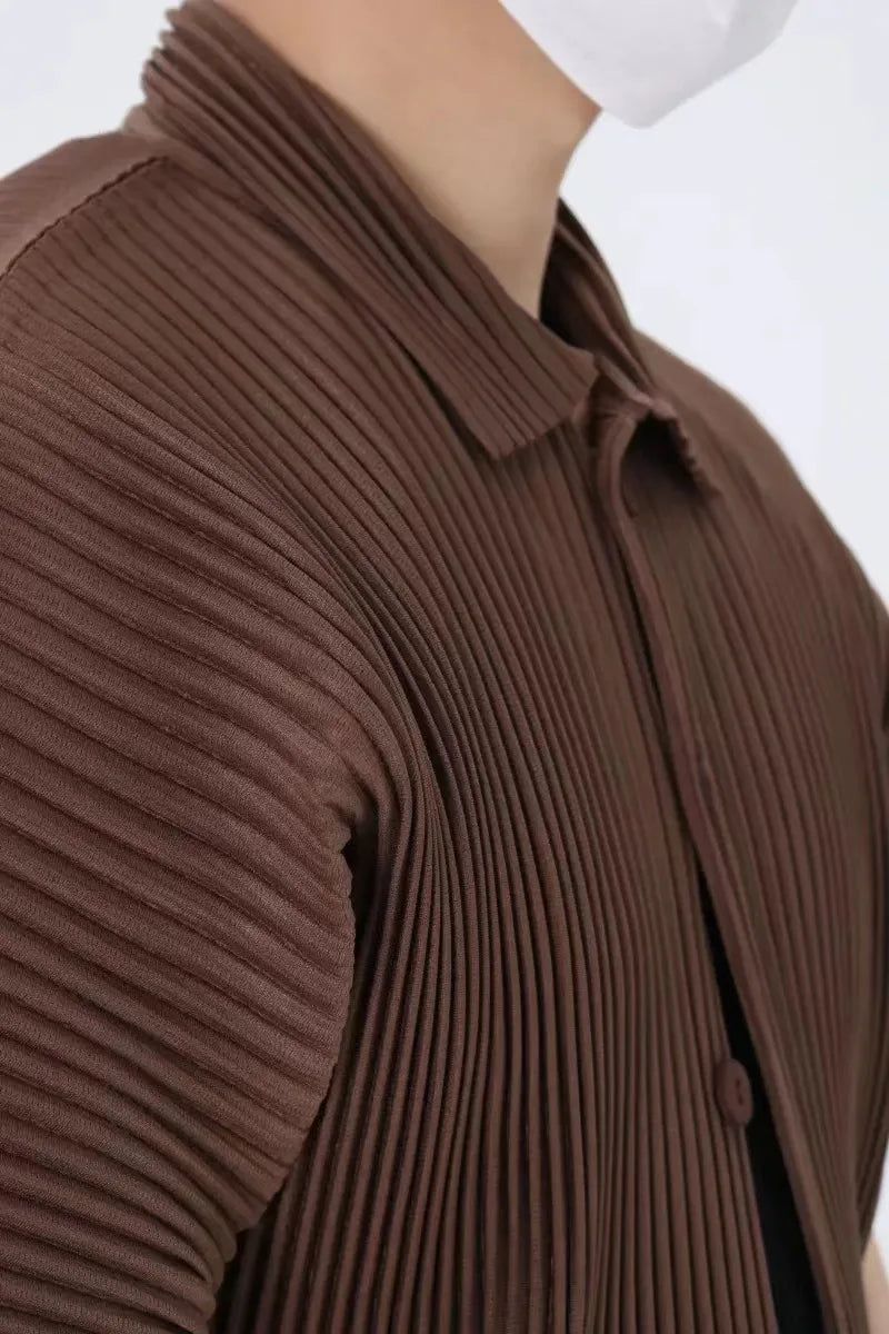 Pleats Pleated Original Short-sleeved Shirt Men's Short-sleeved Blouse 2024 Spring And Summer Loose Casual Jacket Solid Color