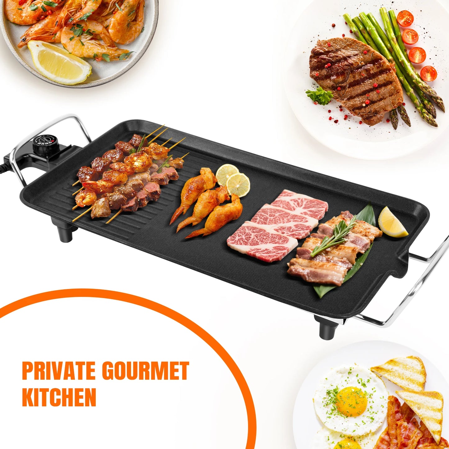 BRIEFNESS Electric Smokeless Table Grill, Hot Non-Stick BBQ Griddle for Kitchen, Party, Camping, Dinner, Festival Cooking