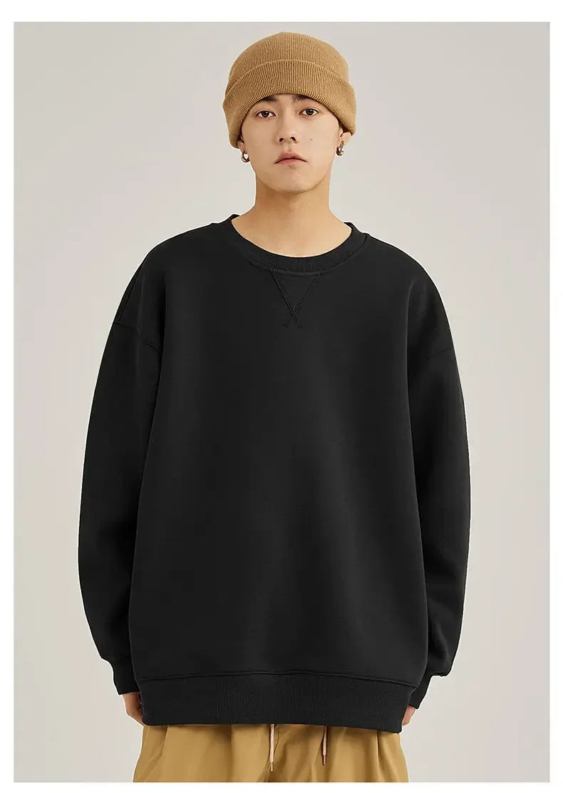 Unisex round Neck Sweatshirt Pure Color American Sle Spring Autumn Casual Jacket Loose Fit Cotton Polyester Easy Care