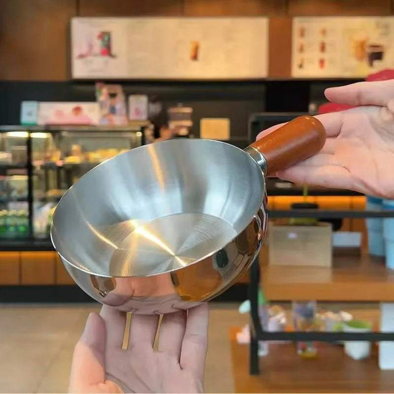 Stainless Steel Saucepan Milk Pan with Walnut Wood Handle Small Cooking Pot for Frying Egg Heating Milk 316 Steel KitchenCooking