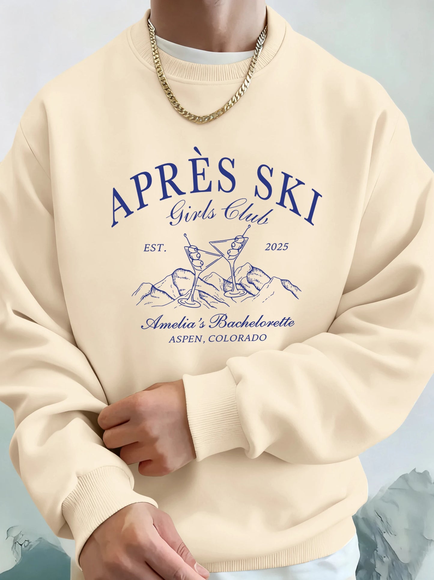 Apres Ski Aspen Colorado Print Men Fashion Hoodie O-Neck Fleece Tops Street Pocket Sweatshirts Comfortable Basics Pullovers