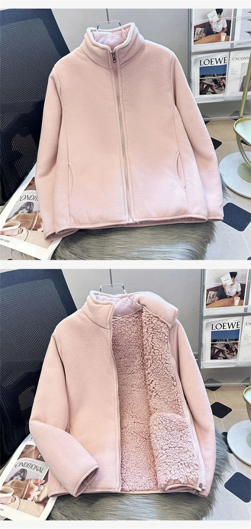 2025 Fashion Polar Fleece Sweatshirt Women's Stand-up Collar Short Coat Autumn Winter Zipper-up Thicken Jacket Lady Warm Tops