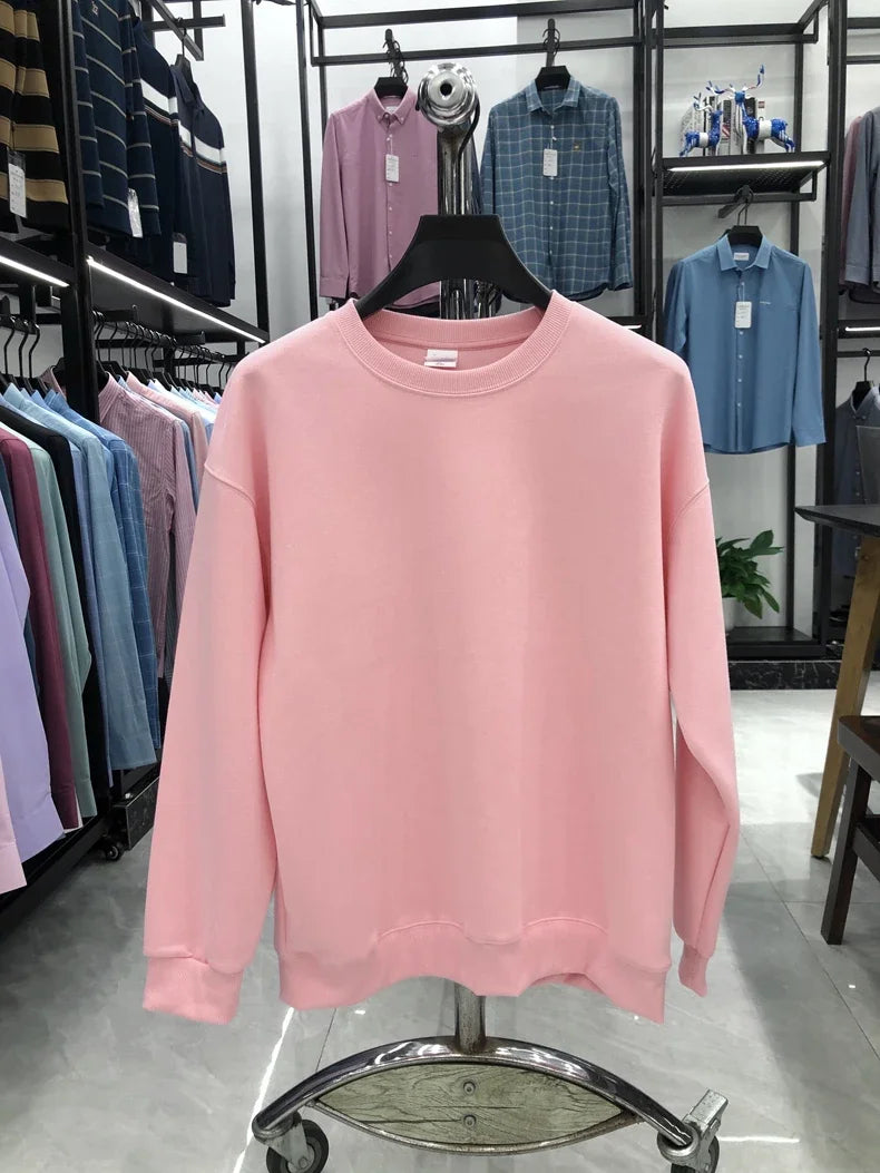Daily Casual Sweatshirts for Men Fashion Solid Pullover Streetwear Black White O-Neck Hoodies