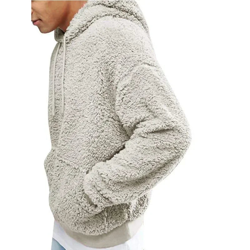 2025 Autumn Winter Men's Tops Plush Hooded Sweater Fashion Solid Warm Hoodies Y2K Streetwear in Hooded Sweatshirts Mens Clothes