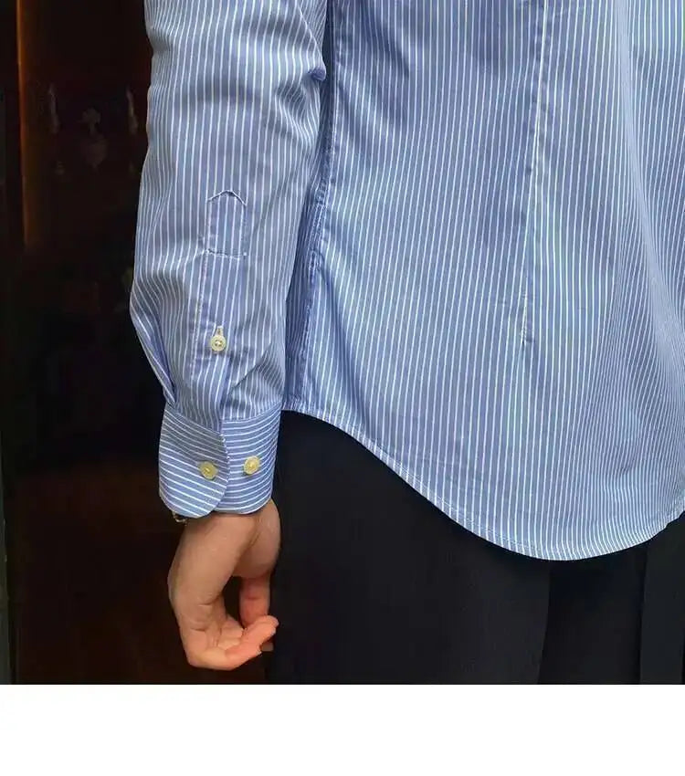 High Quality Men Business Striped Shirt Long Sleeve Slim Hairstylist Shirts Men Office Tuxedo Stripe Shirt Social Herren Hemd