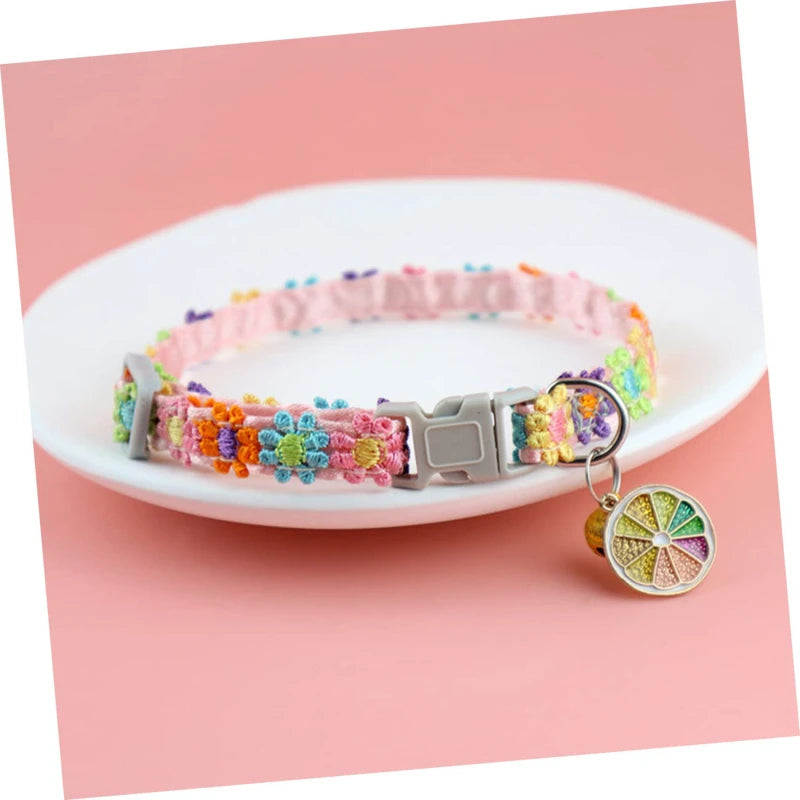 Pet Collar With Bell Cartoon Footprint Colorful Dog Puppy Kitten Collar Adjustable Safety Bell Ring Necklace Pet Accessories
