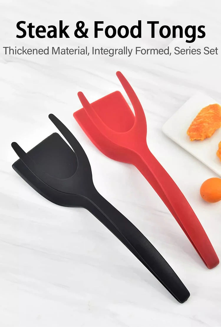 2 in 1 Nylon Grip Flip Tongs with Egg Spatula And Steak Turner Clamp Fish French Special Kitchen Utensils Cooking Tool CFQJ004