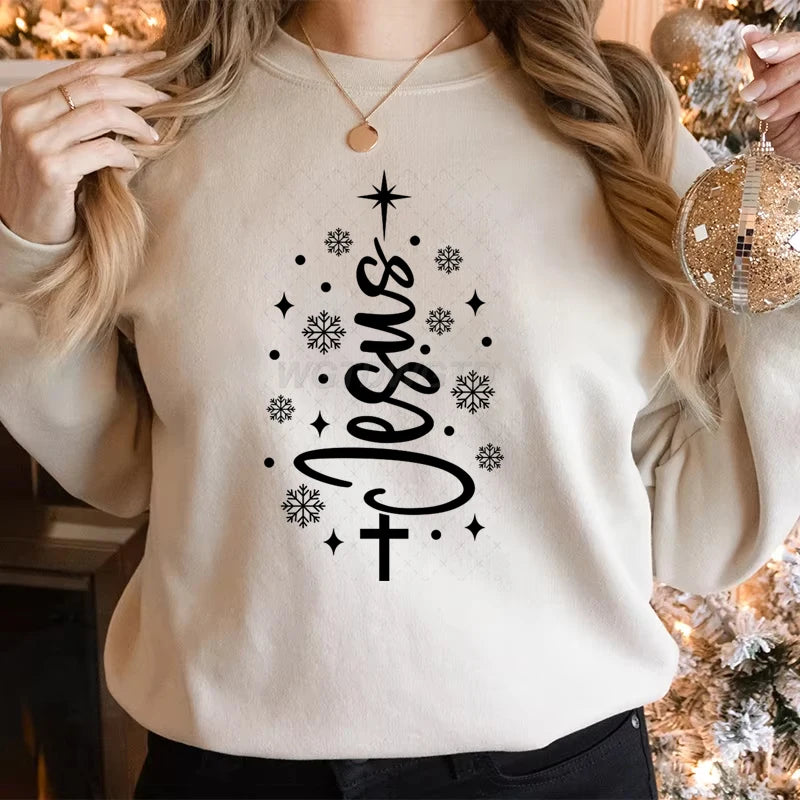 Jesus Christmas Tree Men Women Sweatshirt Christian Christmas Cross Graphic Men's Women's Sweater Festive Holiday Casual Sweater