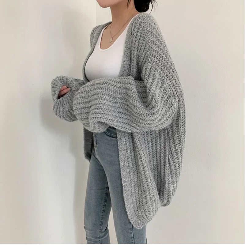 2026 Vintage Harajuku Lantern Sleeve Women Cardigan Sweater Casual Korean Fall Streetwear Tops Coat Chic Lazy Wind Y2k Sweater