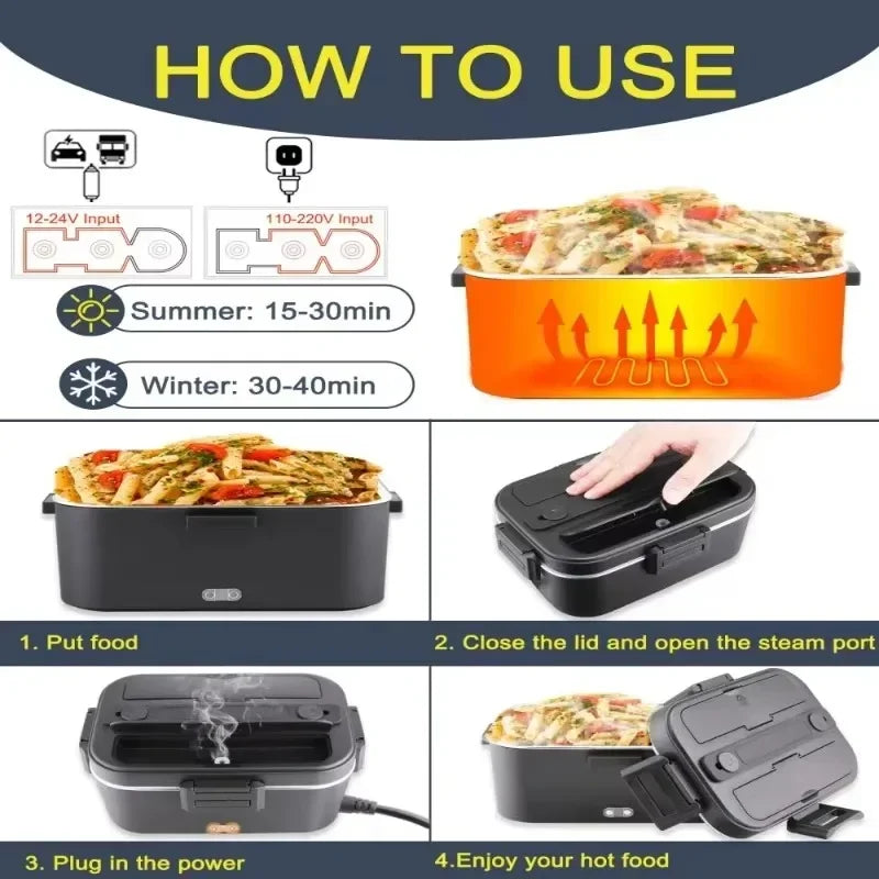 1.8 L 75W Electric Lunch Box Food Warmer Side Leak Proof Portable Lunch Heater for Commuters and Truck Drivers